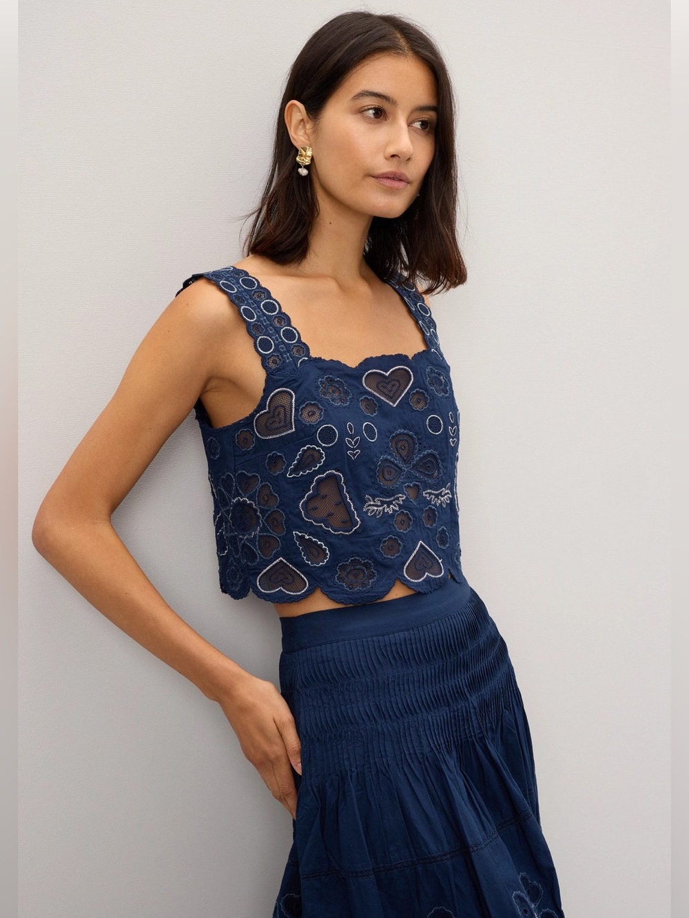 Sea New York Navy Eyelet Embroidered Crop Top